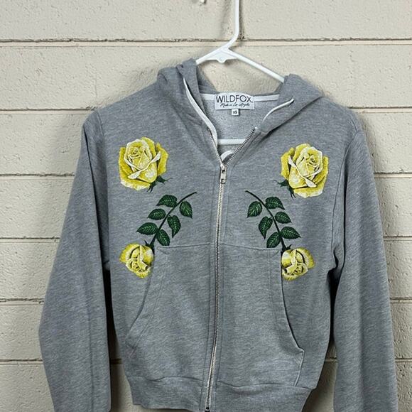 Wildfox Gray Floral Zip Up Hoodie size XS - Picture 5 of 8